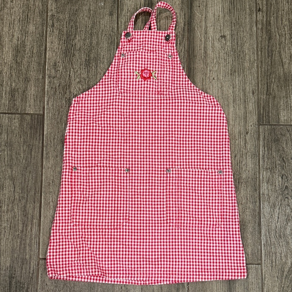 Vintage Girls 6x Faded Glory Red Gingham Cotton Apron Dress